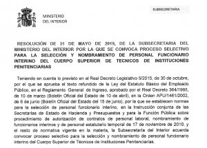Convocatoria proceso selectivo interios Cuerpo T&eacute;cnicos II.PP