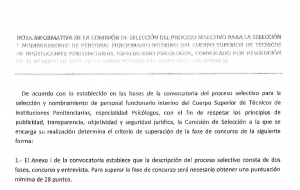 Criterios selecci&oacute;n interinos Cuerpo Tecnico (psic&oacute;logos)