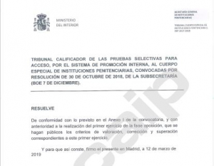 Criterios de valoracion, correcci&oacute;n y superaci&oacute;n primer ejercicio al Cuerpo Especial