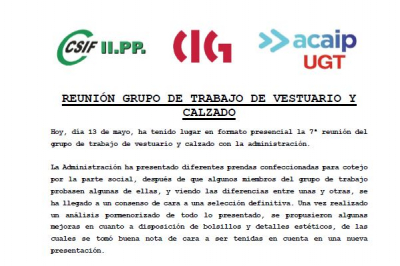 Comunicado reuni&oacute;n grupo de trabajo vestuario (13/05/21)