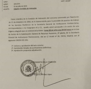 Convocatoria comisi&oacute;n valoraci&oacute;n concurso de traslados