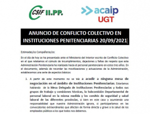 ANUNCIO DE CONFLICTO COLECTIVO EN INSTITUCIONES PENITENCIARIAS (20/09/2021)