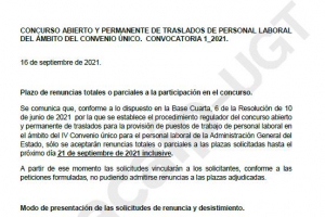 P. Laboral.- Plazo renuncias concurso traslados