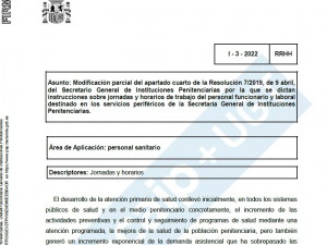 Instrucci&oacute;n 3/2022: Modificacion horario personal sanitario