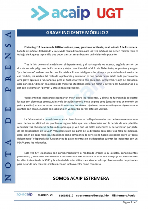 Comunicado ante incidentes en el CP de Estremera